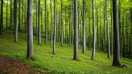 Fototapeta premium Lush Green Forest with Diverse Trees Under a Bright Sky, Service metrics nurture forest growth concept.