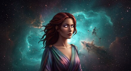Obraz premium Female Figure Space Nebulae Fantasy Art Portrait Ultra HD