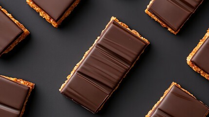 Fototapeta premium Dark chocolate squares on a dark background. Rich, decadent, and perfect for any occasion.