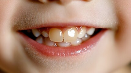 Obraz premium Child's smiling mouth, close-up, healthy teeth, happy expression, dental care