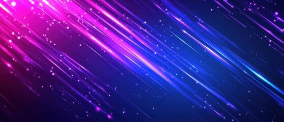 Fototapeta premium Abstract background with glowing neon light streaks and particles in blue and purple, concept of futuristic technology, energy, and digital space