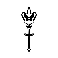 Royal Crown & Sword Emblem: A Simple, Elegant Black & White Vector Illustration.