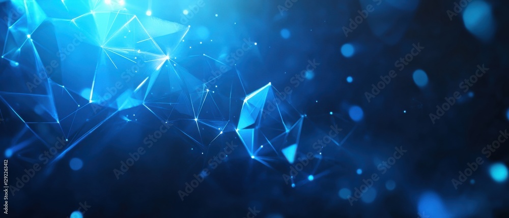 Poster abstract blue network background with glowing plexus and bokeh, representing futuristic technology, 