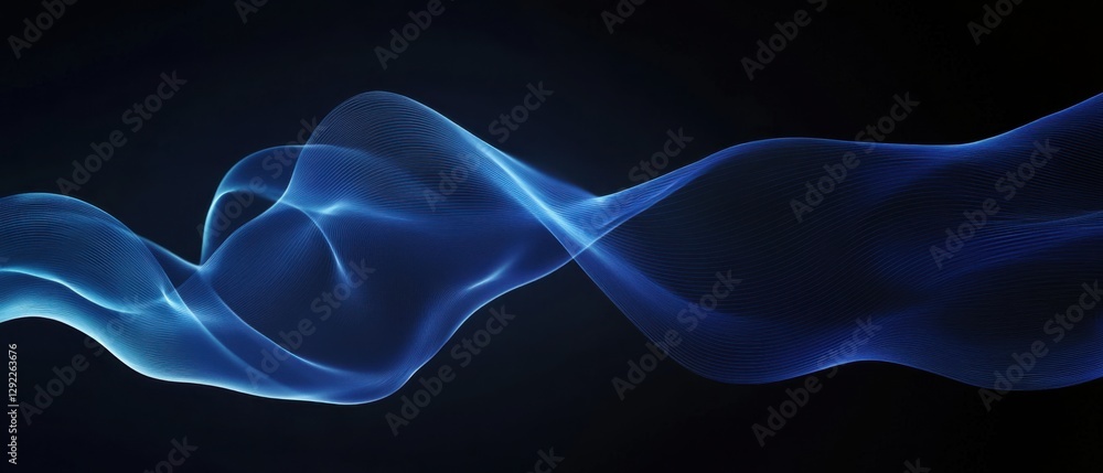 Poster abstract blue wave flowing on dark background concept of digital technology, data stream, and futuri