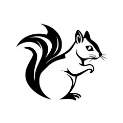 Black and White Squirrel Illustration: Minimalist depiction of a squirrel in a side profile, featuring bold lines and a clean aesthetic.