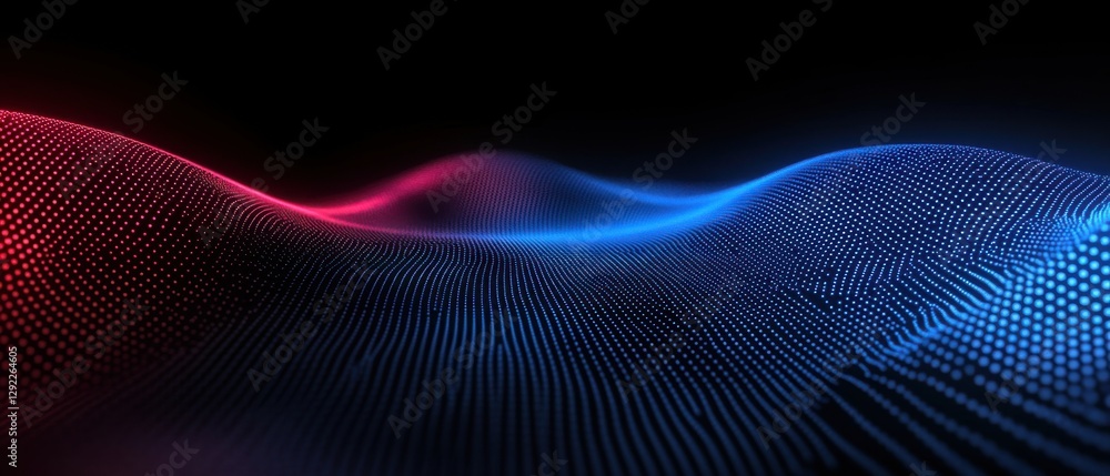 Poster abstract blue and red digital wave pattern on black background concept of technology, data visualiza