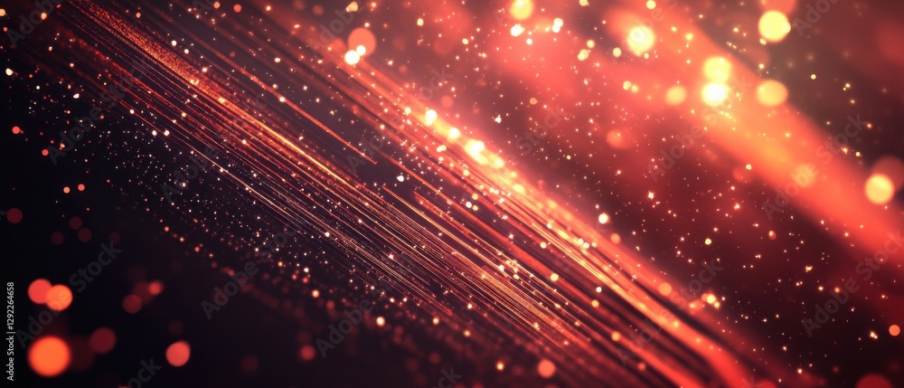 Poster abstract red and gold glitter sparkles background with diagonal lines, creating a dynamic and festiv