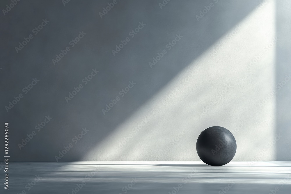 Aufkleber Black sphere illuminated by soft light in a minimalistic indoor setting. Generative AI