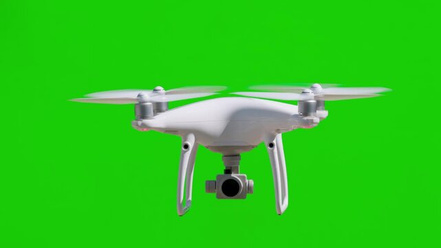 Real UAV Quadcopter Drone Flying Slow Motion Outdoors in Front of a Green Screen.
