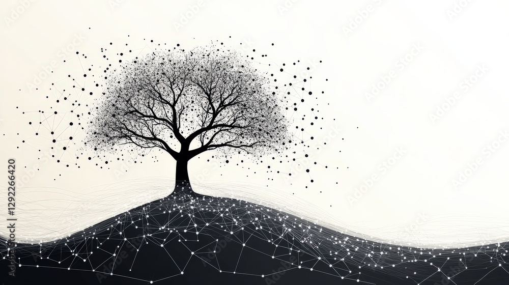 Poster abstract representation of a tree with a network of connections against a minimalist background