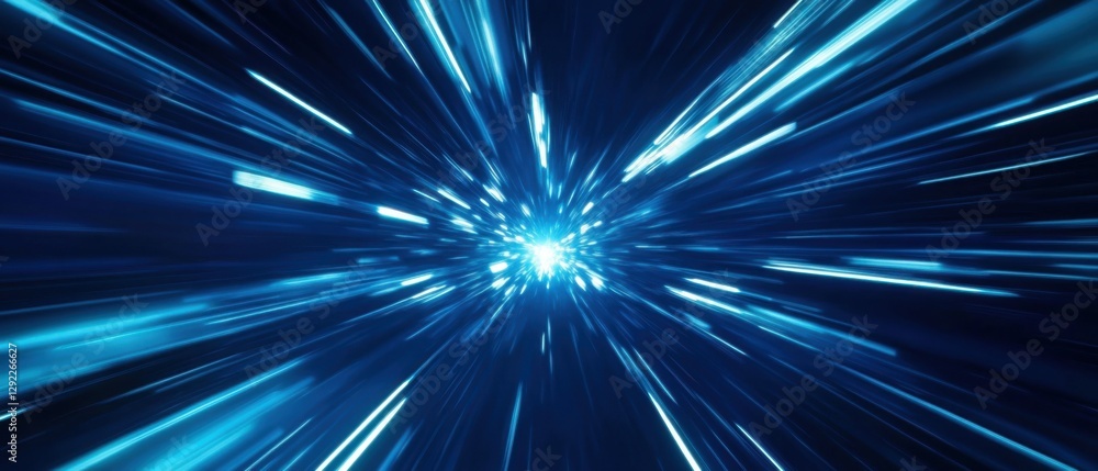 Poster abstract blue light streaks background with hyper speed motion effect concept of data stream, techno