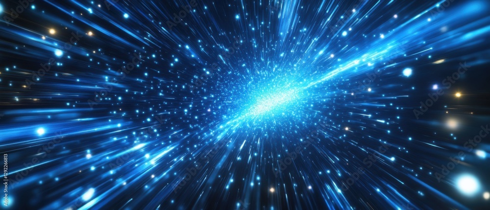 Aufkleber abstract blue light speed with glowing particles, hyperdrive effect in space concept of science fict