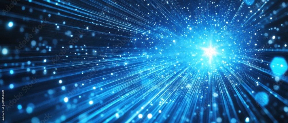 Poster abstract blue light streaks with bokeh effect, representing data stream, technology, and futuristic 