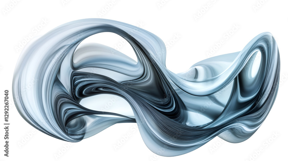 Poster Metallic chrome and deep blue curving lines blending dynamically, forming sleek abstract pattern against transparent backdrop