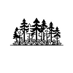 Obraz premium Black Forest Silhouette: Pine Trees and Flowers