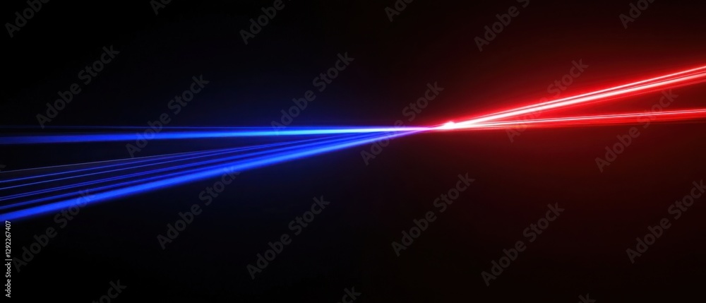 Poster abstract background with dynamic red and blue light trails on dark backdrop concept of speed, techno