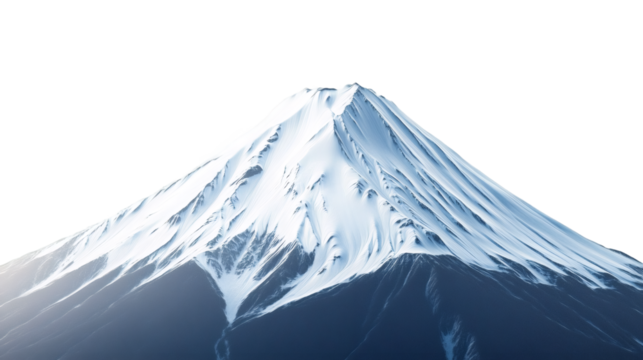 Mount Fuji rising above cloud layers, snow-white peak gleaming, serene landscape highlighting iconic Japanese mountain silhouette