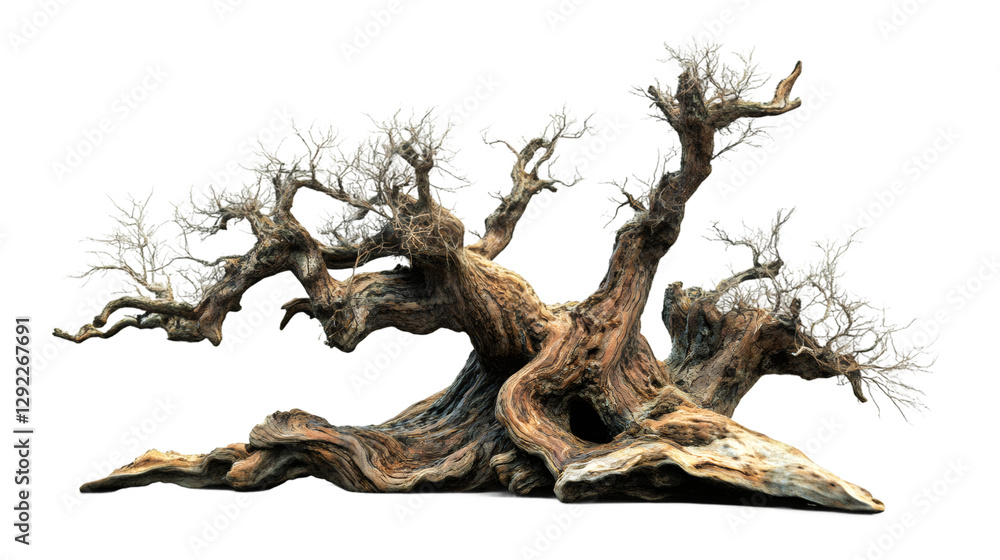 Poster weathered tree bark revealing intricate textures, transparent background highlighting natural wood g