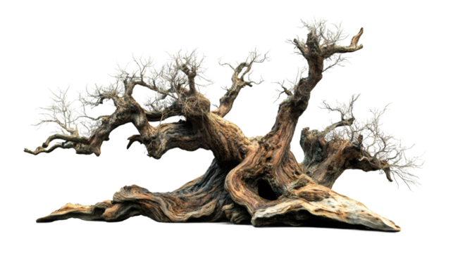 Weathered tree bark revealing intricate textures, transparent background highlighting natural wood grain patterns for graphic design