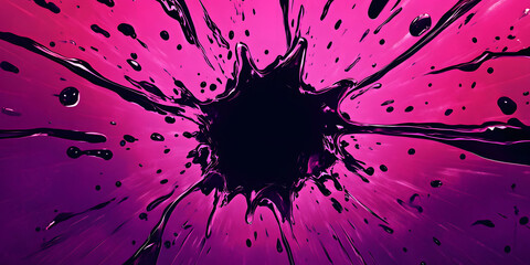A bright explosion of black liquid diverging in all directions. Dynamic neon splashes on a pink background. abstract background in comic style. design element