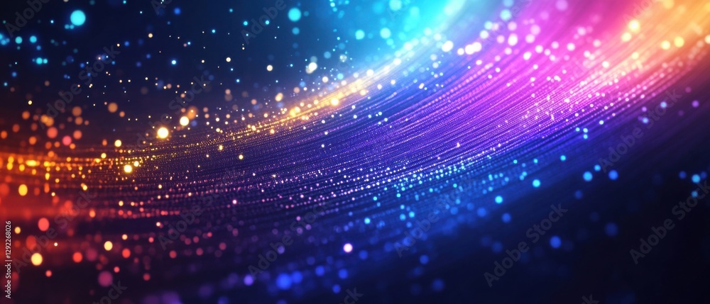 Poster abstract glowing particle stream with vibrant colors, creating a dynamic and futuristic background f