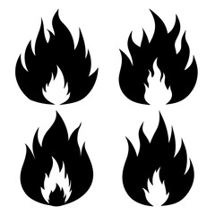 Fire Silhouette Bundle Striking Designs for Energy, Flame Icon Hot Heat