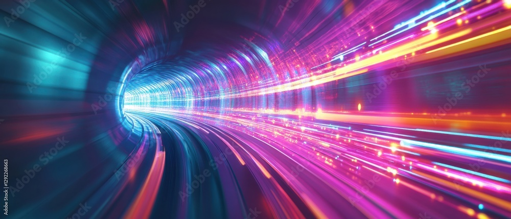 Aufkleber abstract speed motion in a futuristic tunnel with neon light trails, representing data stream, techn