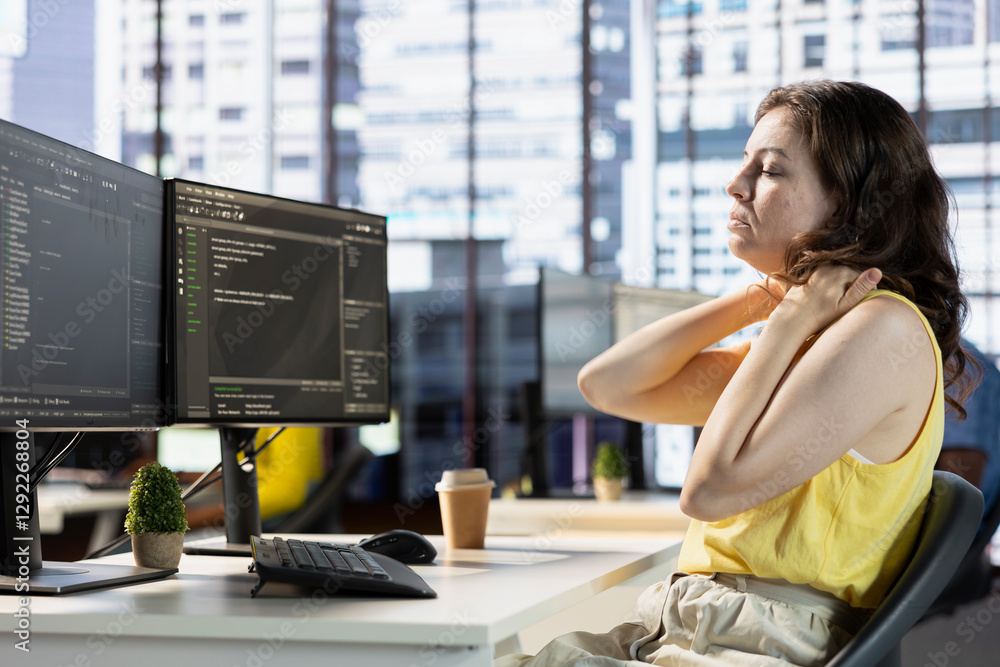 Poster developer suffering neck pain while fixing applications issues, dealing with databases and server co