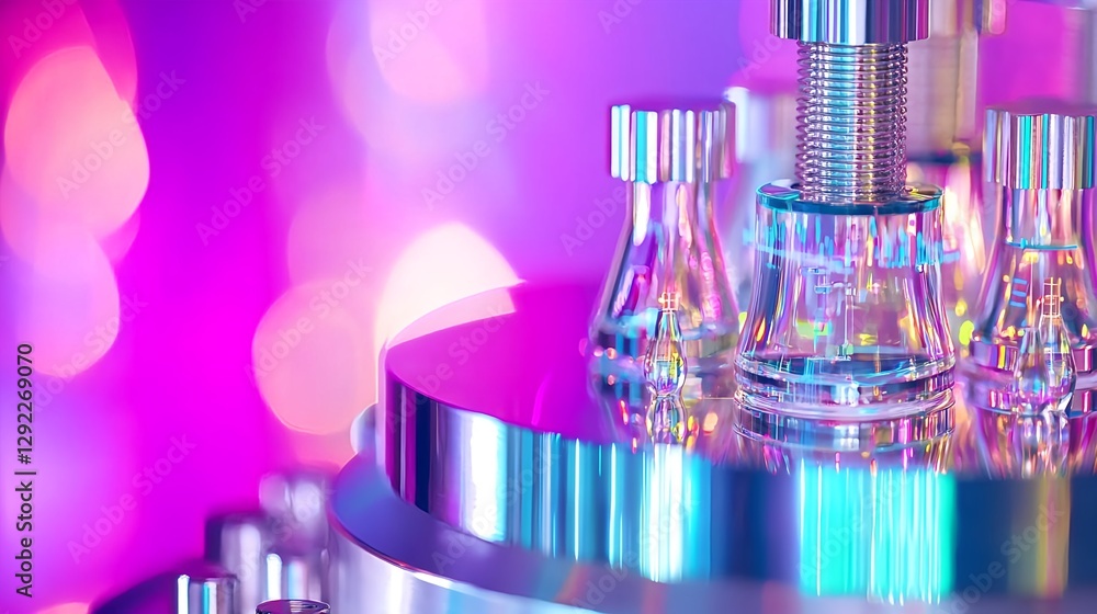 Aufkleber abstract-close-up-of-glass-vials-and-laboratory-equipment-with-colorful-bokeh-lights-creating-a-mode