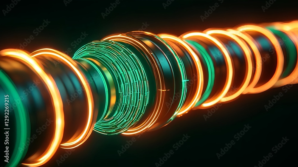 Poster abstract-glowing-swirl-of-colorful-rings-with-neon-effects-creating-a-vibrant-energy-flow-against-a-
