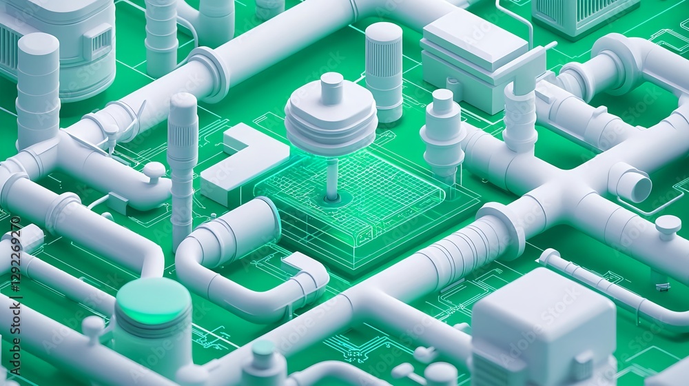 Poster abstract-representation-of-piping-and-circuitry-with-neon-green-backdrop-showcasing-intricate-detail