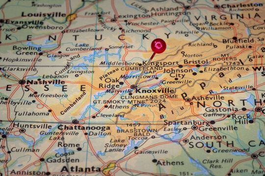 Colorful tourist raod map Nashville, Tennessee, US, U.S.A, United State showing rail lines and population density