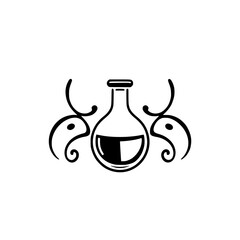 Laboratory Flask. Black and white image of a chemical flask with two stylized elephant-like curves.