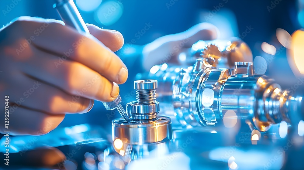 Poster close-up-of-a-skilled-technician-assembling-precision-mechanical-components-in-a-modern-workshop-wit