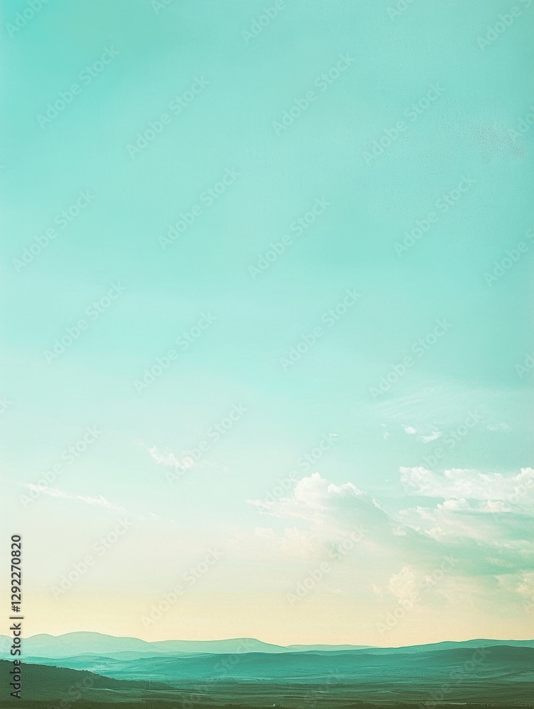 Poster Beautiful wide open landscape under a serene sky with soft clouds during a tranquil evening glow. Generative AI