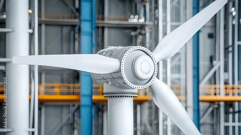 Poster Close-Up-View-of-Wind-Turbine-Component-Showing-Blades-and-Hub-in-Modern-Industrial-Setting