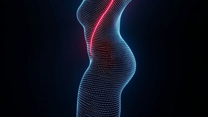 Naklejka premium Digital body outline with a red spine, representing health, anatomy, and technology.