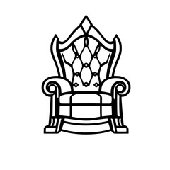 Regal throne chair, black and white illustration, with ornate details and diamond pattern, elegant.