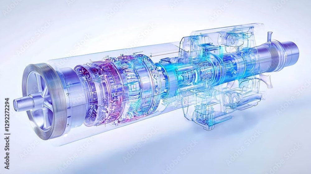 Poster cutting-edge-3d-rendering-of-a-turbine-engine-showcasing-detailed-internal-mechanics-and-advanced-te