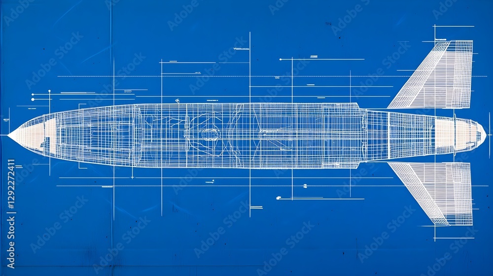 Aufkleber detailed-blueprint-of-a-rocket-design-on-a-blue-background-with-technical-lines-and-measurements-for