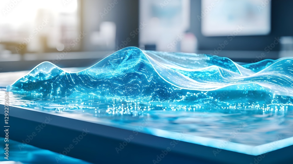 Poster digital-representation-of-abstract-waves-with-glowing-blue-colors-reflecting-light-in-a-creative-mod