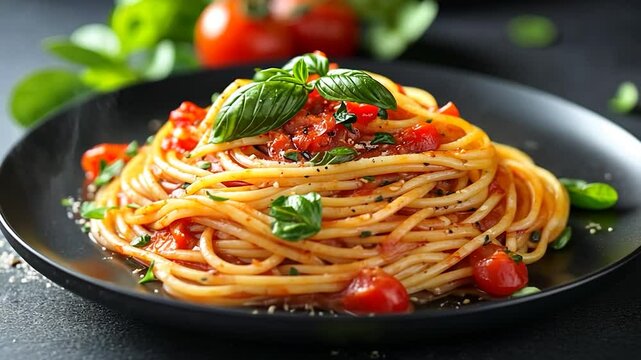 Delicious Spaghetti with Tomato Sauce and Basil