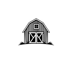 **Barn silhouette, simple, stylized monochrome design evoking serene rural peace with a black-and-white aesthetic. Depicting the countryside.** © MatandSterre