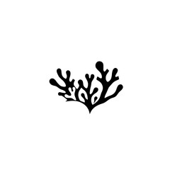 Bold Silhouetted Coral Reef, Monochrome Seaweed-Like Seaflora on White Background.