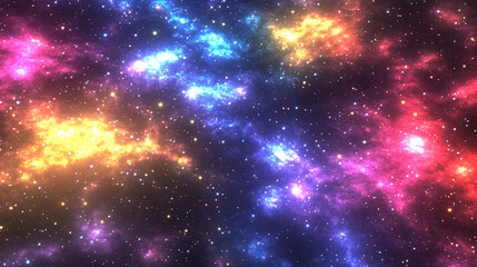 Obraz premium A dynamic blend of blue, red, yellow, and purple light streaks, set against a sparkling starfield, symbolizing high-speed space travel or hyperspace in a modern, futuristic context