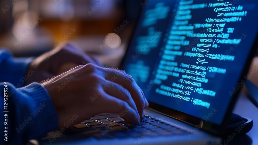 Aufkleber programmer coding late at night, laptop screen glowing