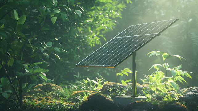 Solar Panel in Lush Green Environment