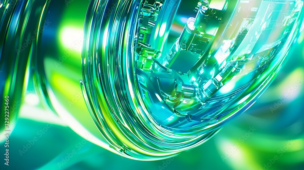 Poster futuristic-abstract-technology-background-with-bright-neon-colors-and-circular-metallic-elements-in-