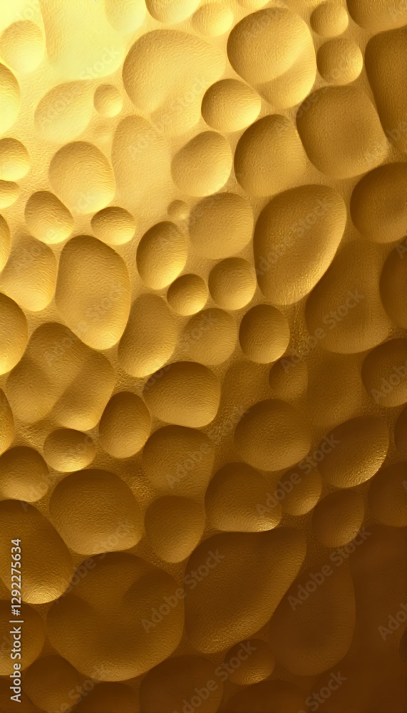 Poster closeup of golden metallic texture with three dimensional bubbles, rich and elegant abstract backgro