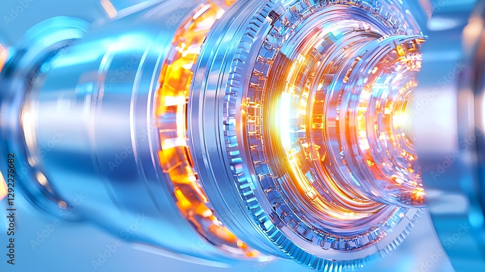 Poster futuristic-close-up-of-a-mechanical-engine-component-featuring-bright-lights-and-intricate-metallic-